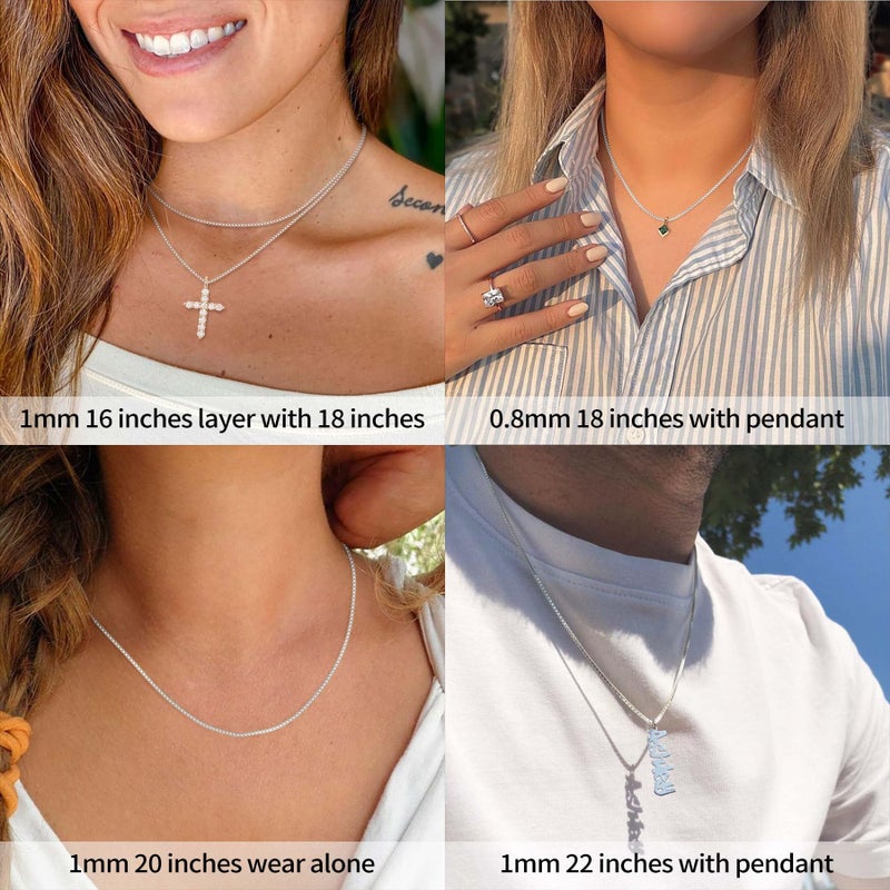 ASHINE Chain Necklace Silver Chain Sterling Silver Chain Chain Necklaces for Women Mens Silver Chain Necklace Extenders for Women Silver Jewelry Mens (1mm Box Chain Spring Ring Clasp 18 Inches) - Image 2